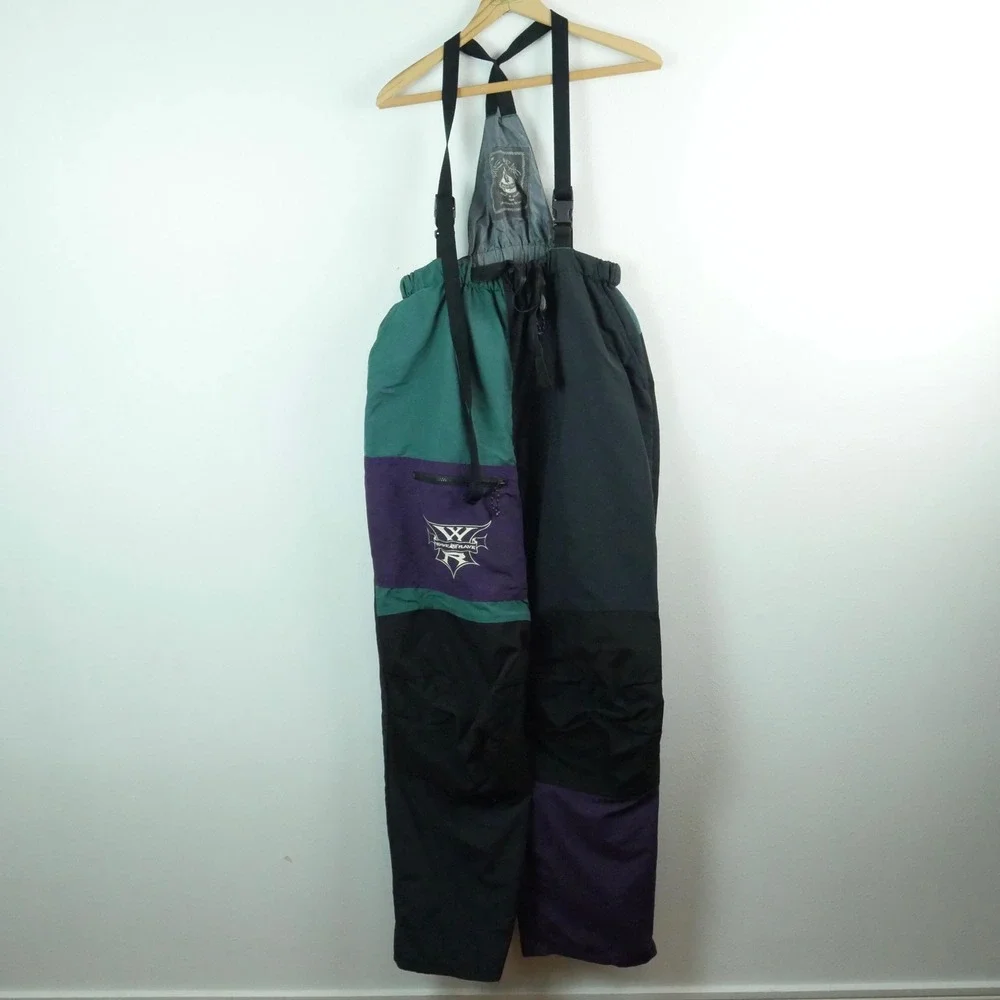 Vintage Wave Rave By Brett Conrad Snowboard Bibs XL Colorblock Ski Pants USA